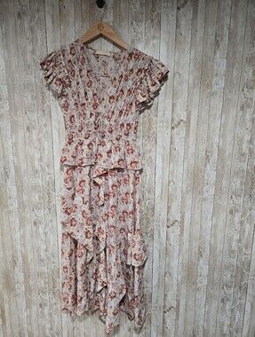 Ulla Johnson Avia Silk Midi Dress Wisteria Flowy Ruffles Floral Chic Boho 0